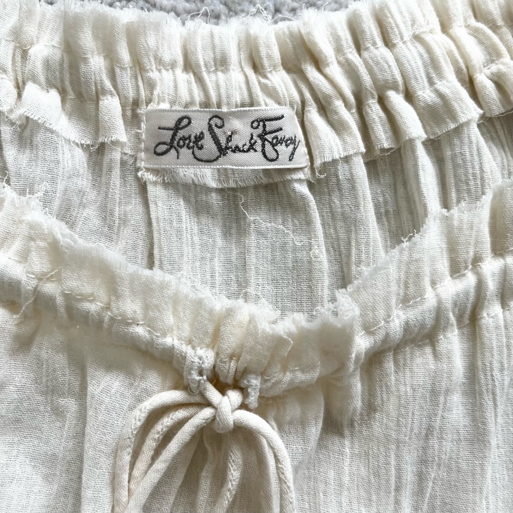 LOVE SHACK FANCY GAUZY SEMI SHEER TASSEL TRIM CREAM TOP BEACHY CHIC BOHO - Picture 5 of 10